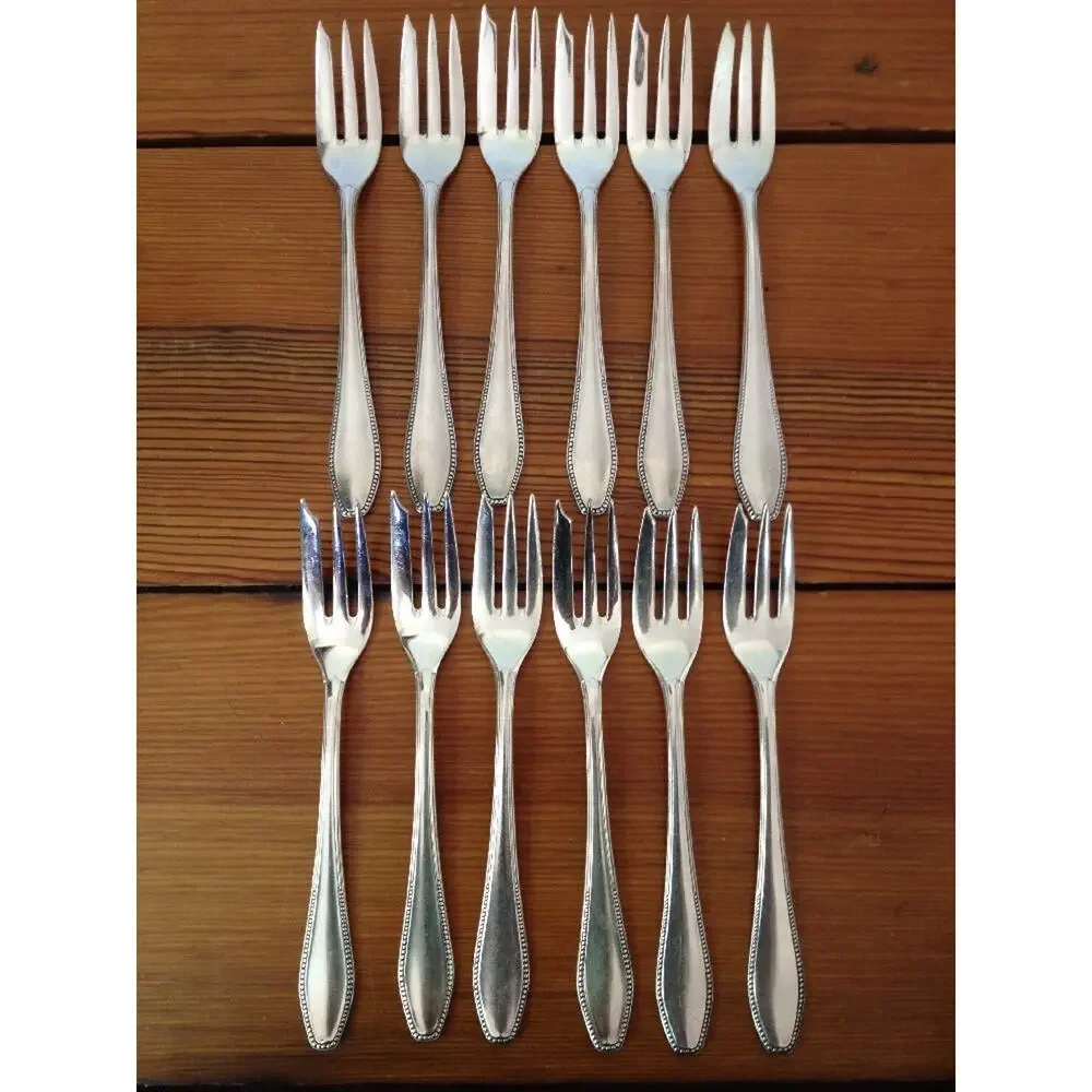 Set of 12 Vintage Silverplate Bruckmann 90 Salad Pastry Forks Antique Flatware